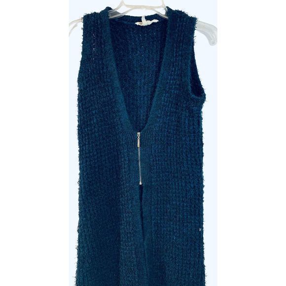 BCBGeneration Womens Zip Up Sleeveless Knit Duster Cardigan‎ Navy Black Size S - Picture 2 of 6